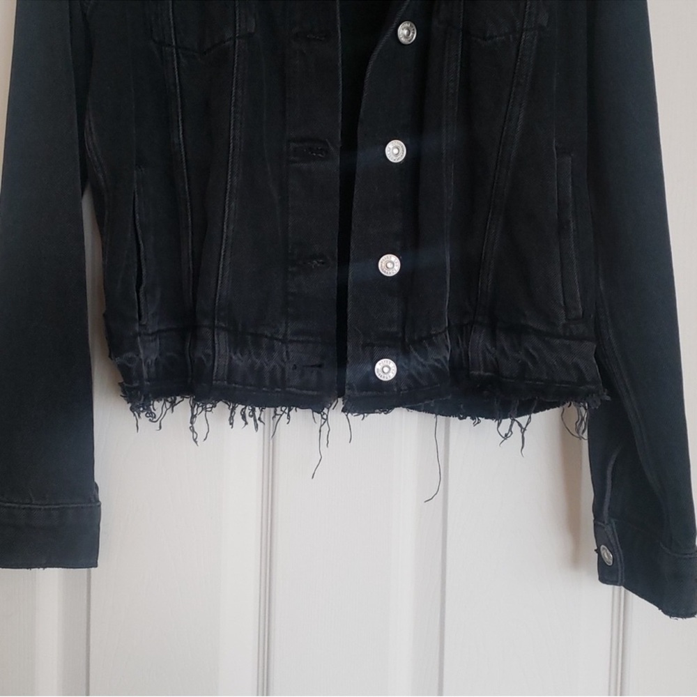 PAIGE Black Frayed Hem Denim Jacket - Picture 4 of 9